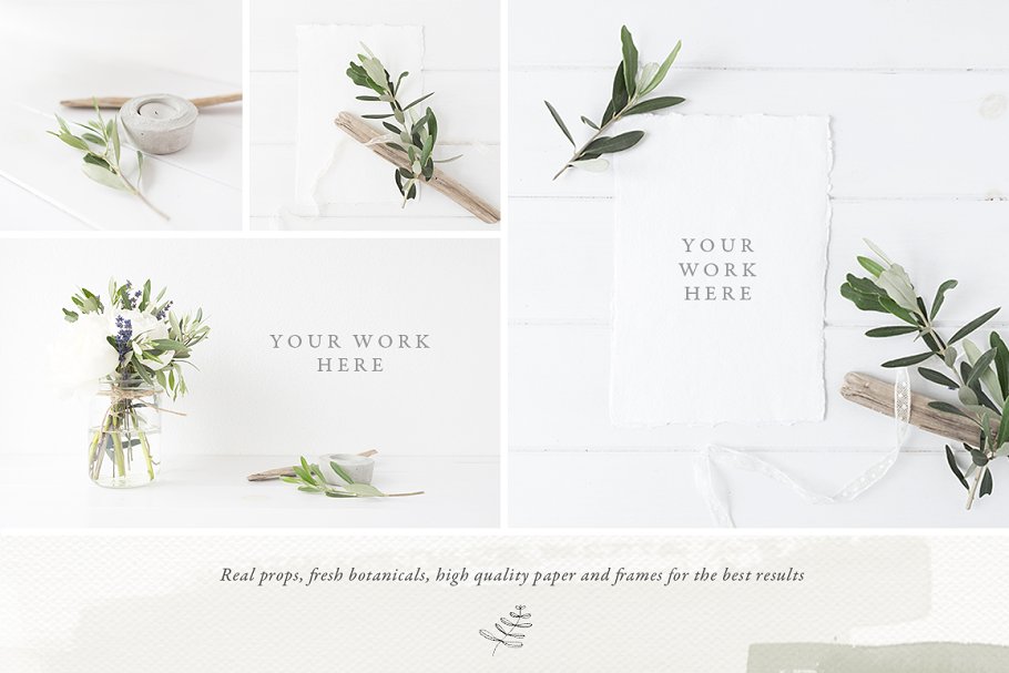 橄榄枝装饰相框样机模板 The Olive & White Bundle – 15 photos插图(1)