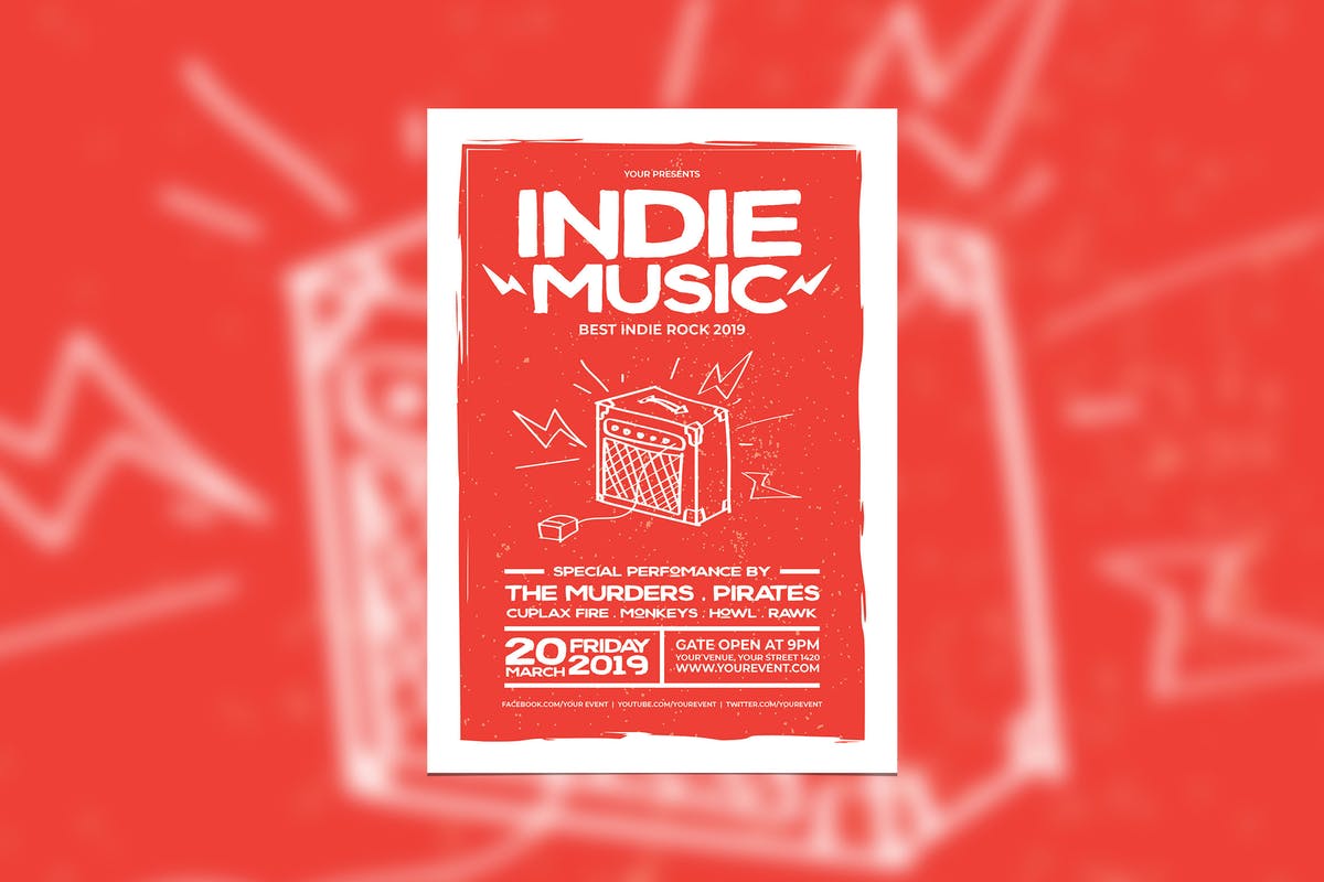 复古创意设计独立音乐活动海报模板 Indie Music Concert插图