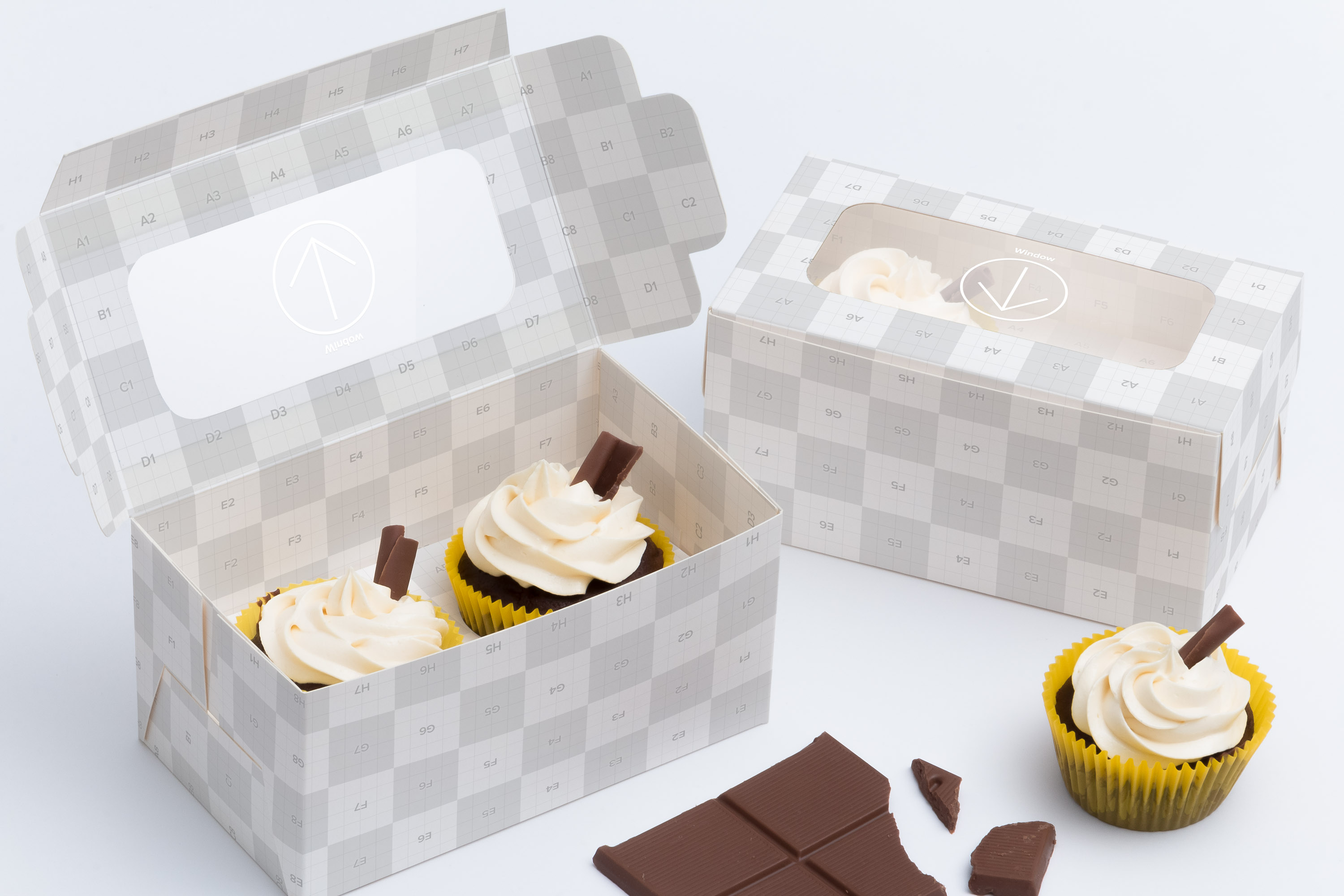 两只装纸杯蛋糕包装盒设计效果图样机01 Two Cupcake Box Mockup 01插图(2)