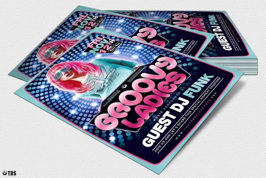 DJ音乐狂欢派对宣传传单PSD模板 Groovy Ladies Flyer PSD插图(3)