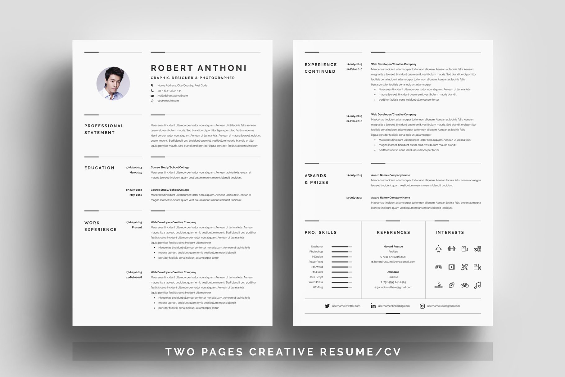创意个人求职简历模板 Creative Resume Template 3 Pages插图(2)