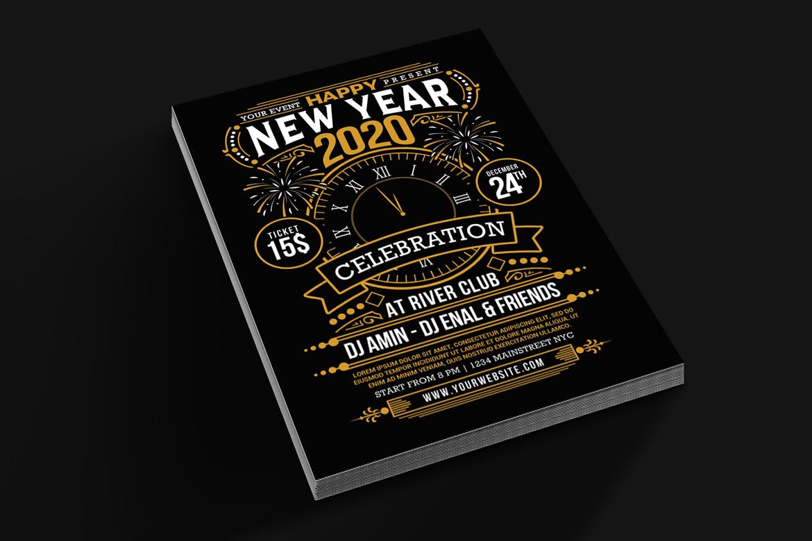 2020年新年倒计时活动邀请海报传单模板 New Year 2020 Party Celebration插图(1)