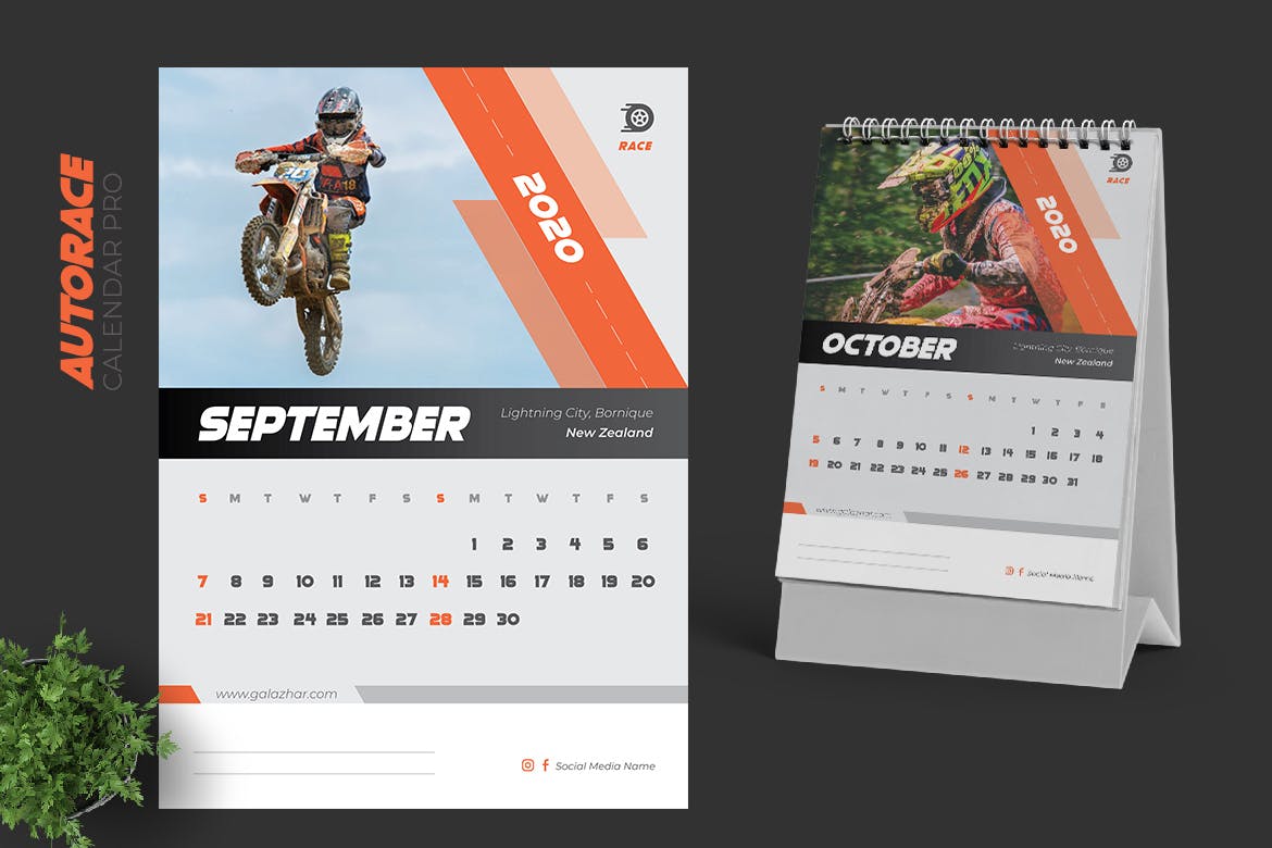 汽车竞赛主题2020年活页台历设计模板 2020 Auto Race Calendar Pro插图(5)