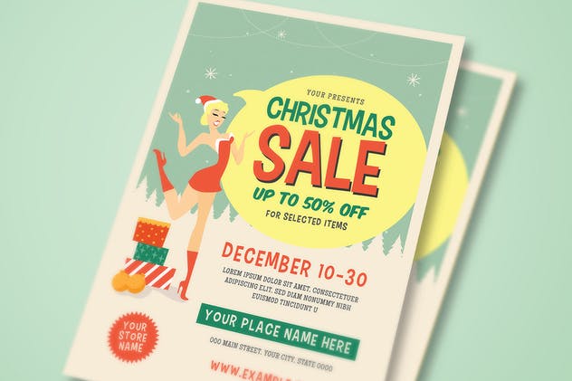 经典圣诞节节日促销海报模板 Retro Chirstmas Sale Event Flyer插图(3)