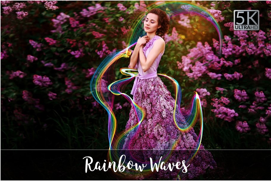 5K分辨率彩虹波纹叠层背景 5K Rainbow Waves Overlays插图