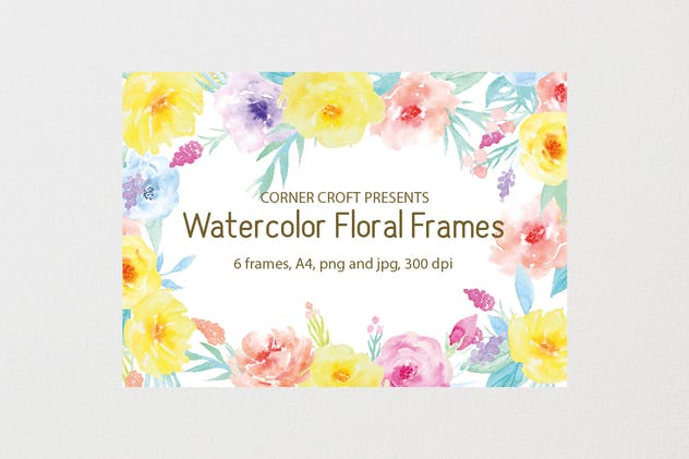 黄色&粉红色水彩花卉框架套装 Watercolor floral frame yellow and pink插图(2)