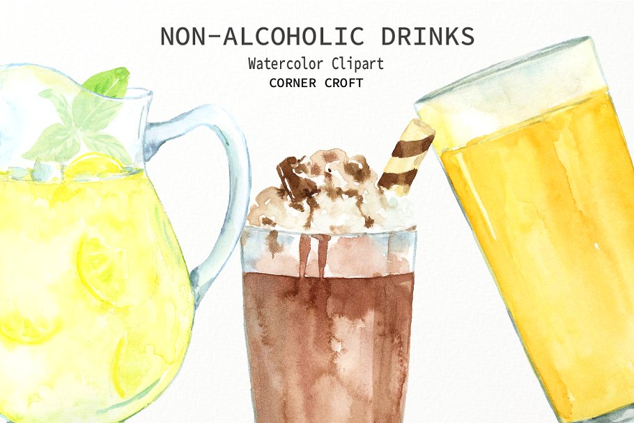 非酒精饮料水彩画插图 Watercolor non-alcoholic drinks插图(5)