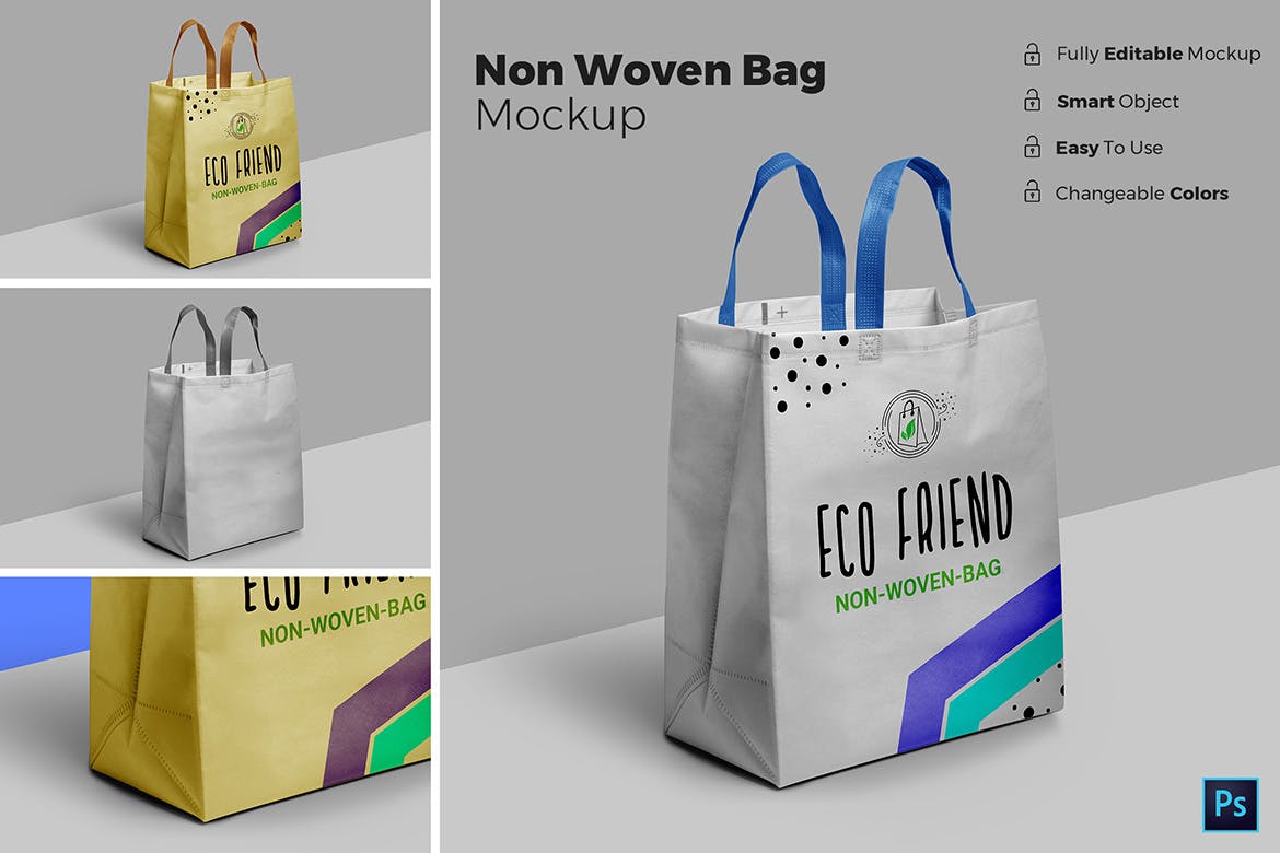 无纺布环保购物袋设计图样机模板 Non Woven Bag Mockup插图(1)
