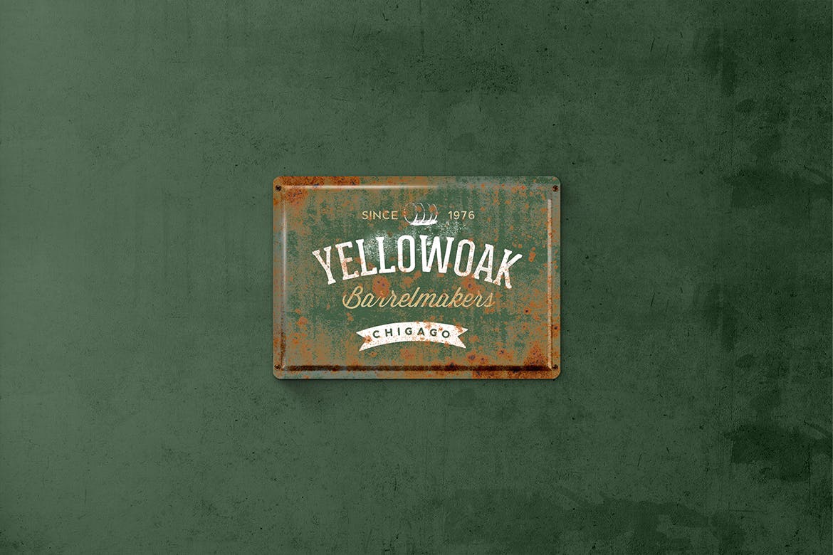 复古做旧生锈金属板风格Logo设计效果图样机 Vintage Rusty  Metal Plate  Mockup插图(2)