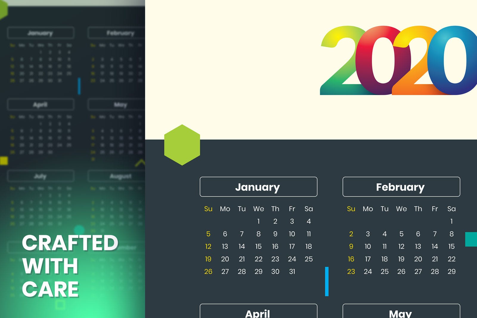 即拿即用2020年单页日历表设计模板 New Calendar 2020插图(3)