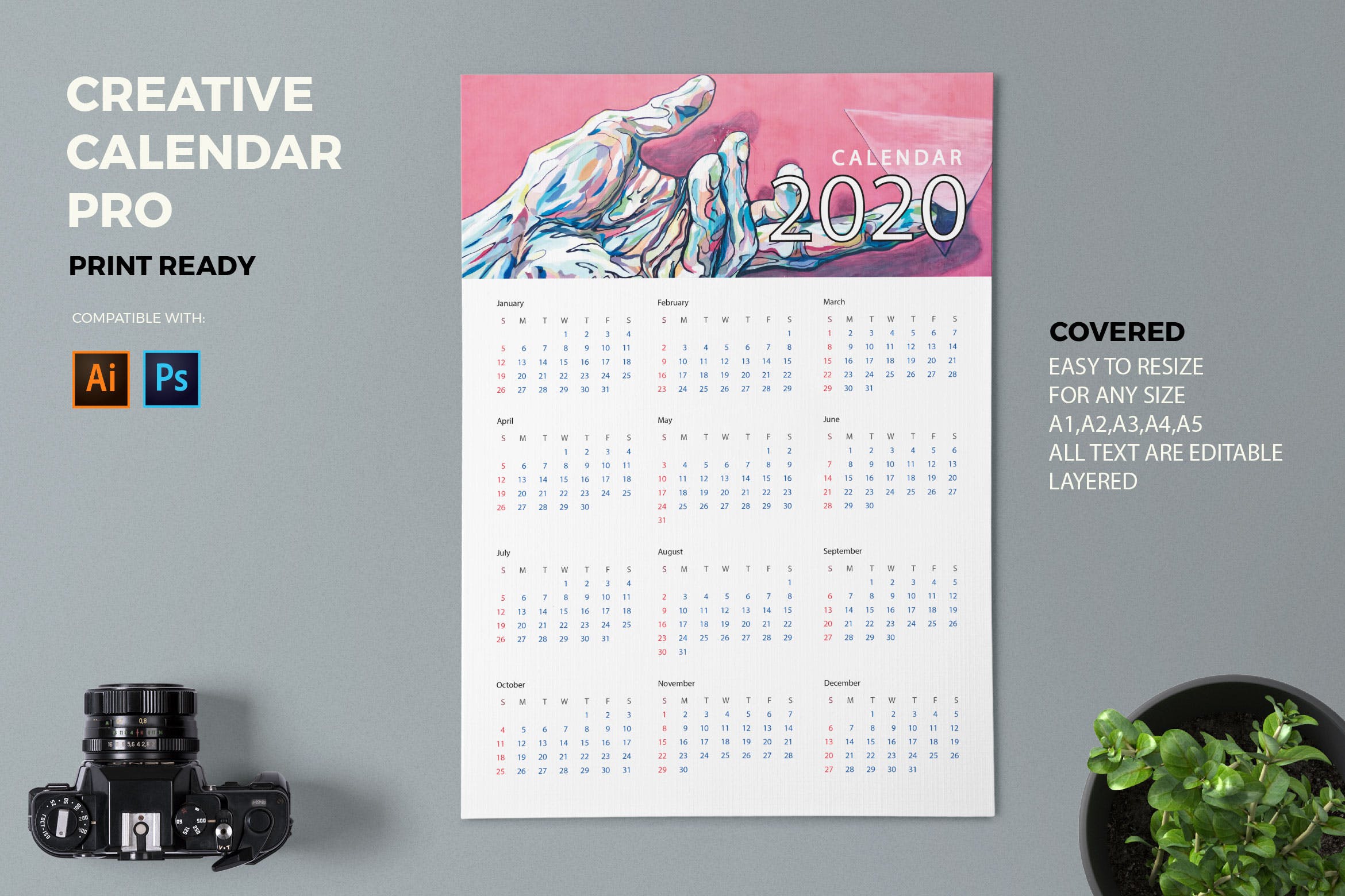 创意年历设计2020设计模板素材 Creative Calendar Pro 2020插图