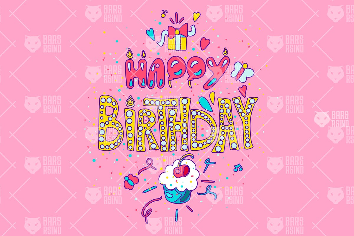 生日快乐英文创意字体排版插画素材 Happy Birthday Typography插图