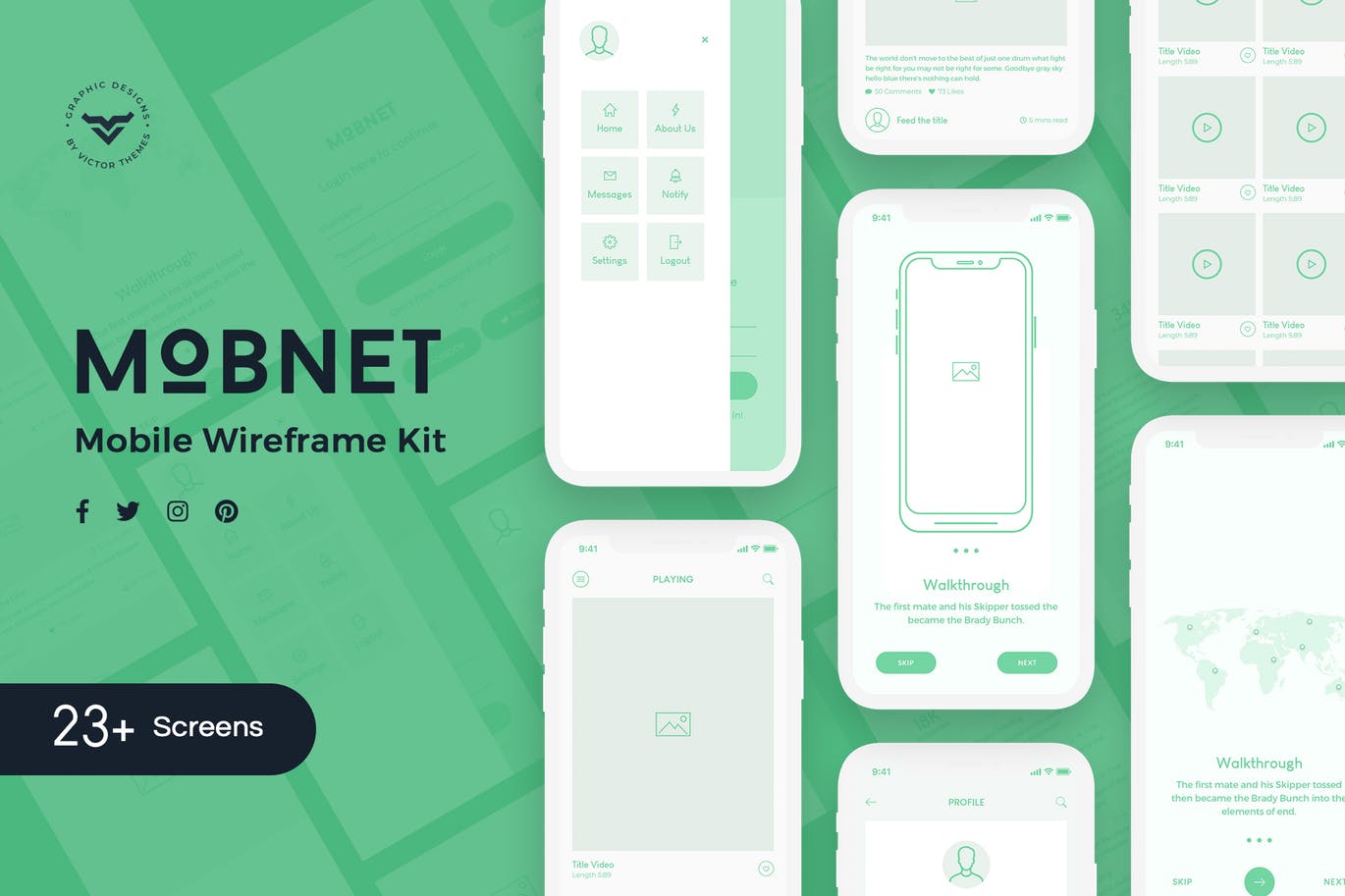 标准APP设计规范线框图设计套件 Mobnet Mobile Wireframe Kit插图