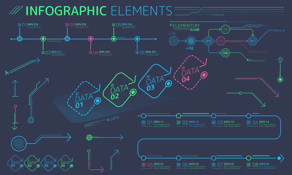扁平化设计风格信息图表数据演示设计素材 Flat Infographic Elements插图(7)