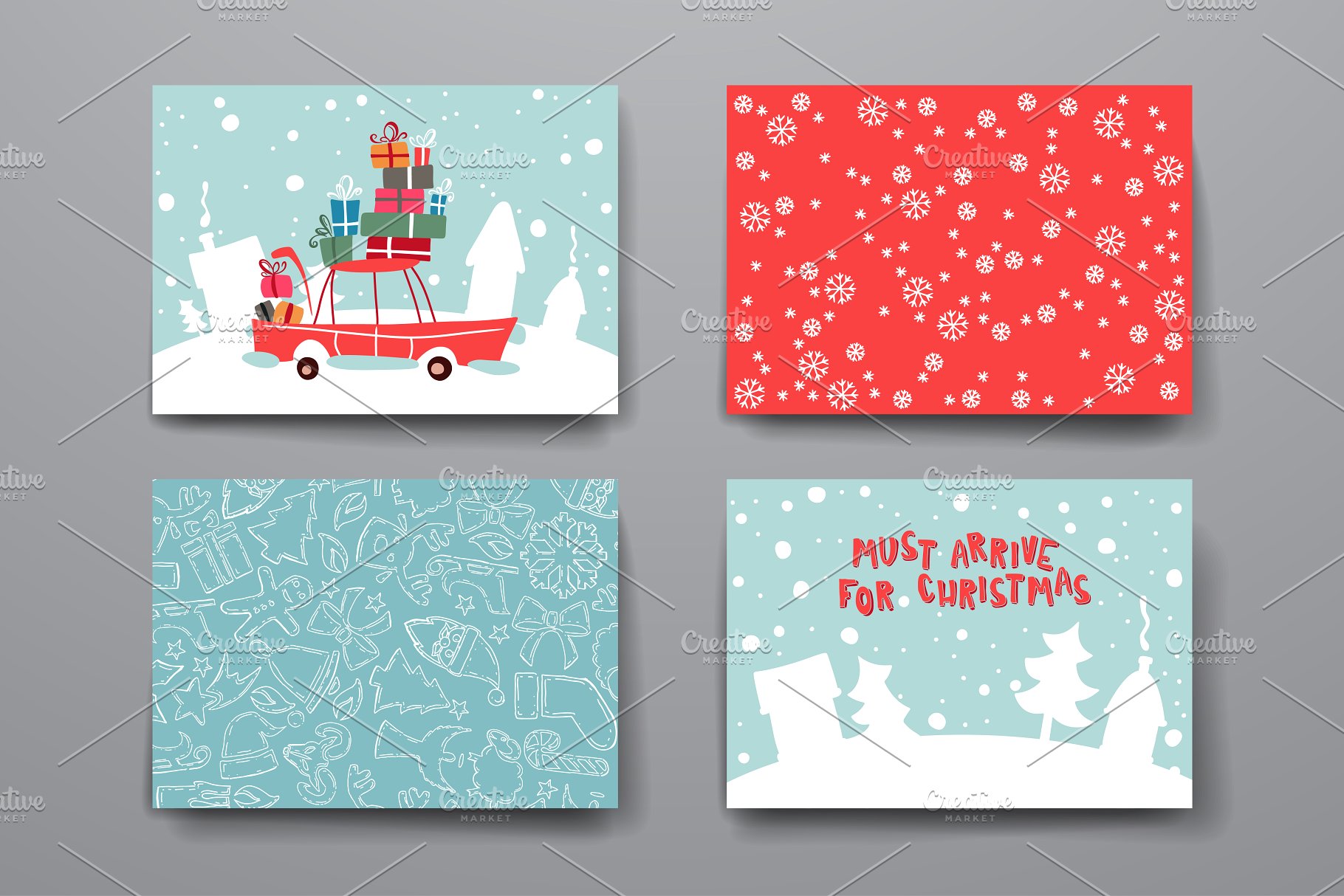圣诞节风格的贺卡&横幅模板 Set of Cards in Christmas style插图(3)