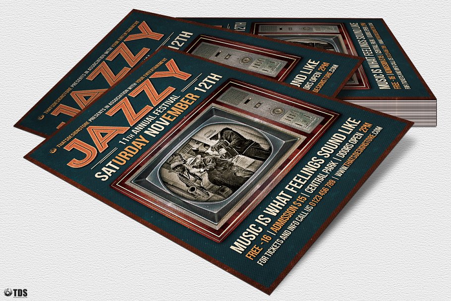爵士音乐节海报宣传传单模板V6 Jazz Festival Flyer Template V6插图(3)