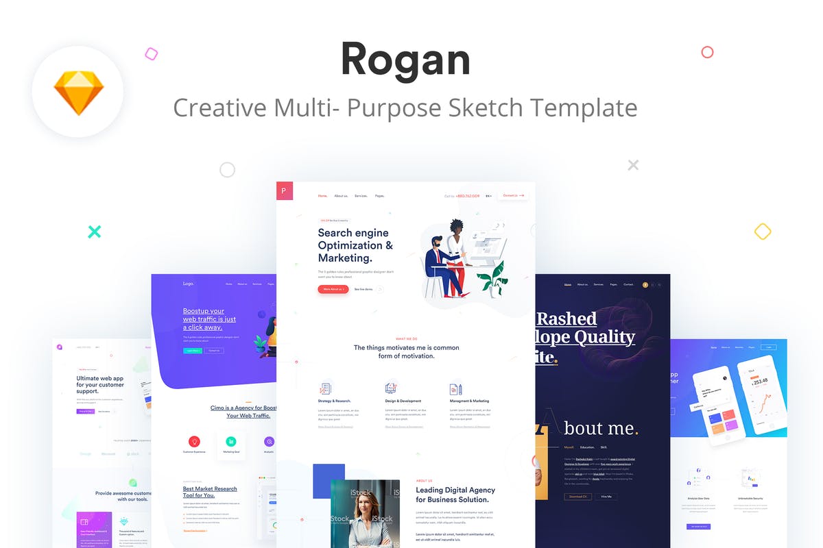 多用途创意设计商业网站设计Sketch模板 Rogan – Creative Multi-Purpose Sketch Template插图
