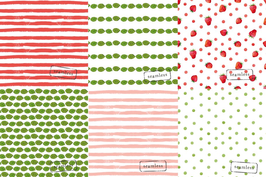 红色系水彩纸张图案纹理（手绘条纹，草莓，树叶和圆点等） Watercolor background插图(1)