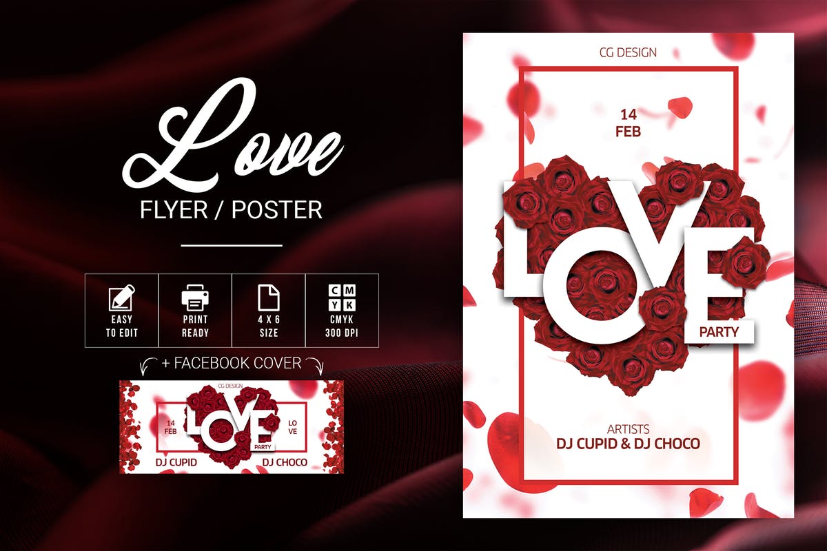 爱情情人节主题创意海报模板设计 Love Flyer插图