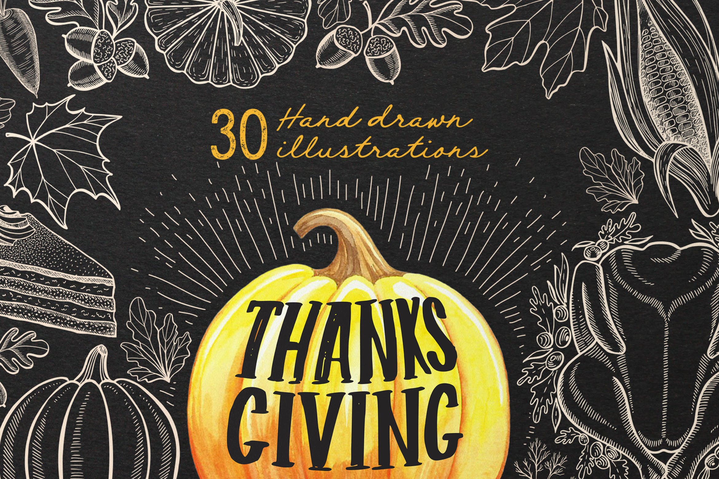 感恩节主题食物矢量手绘设计素材 Thanksgiving Food Illustrations插图