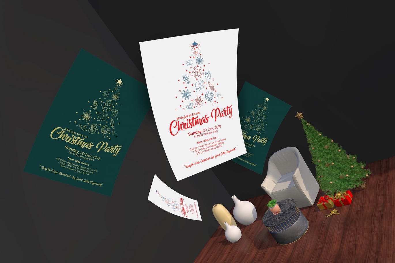 圣诞节主题派对邀请传单设计模板 Christmas Invitation Flyer插图