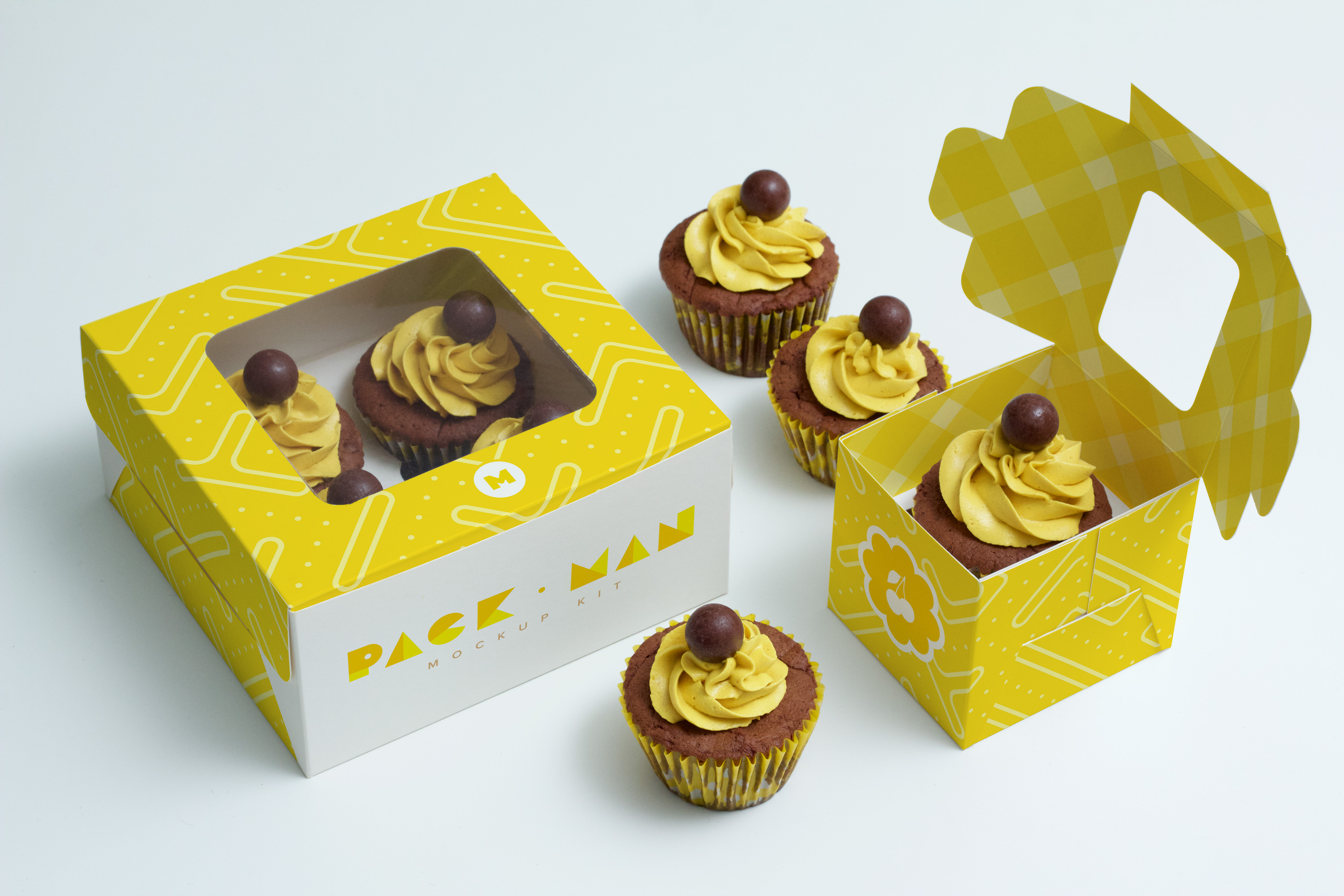 纸杯蛋糕纸盒包装设计样机模板 Cupcake Boxes Mockup插图(1)