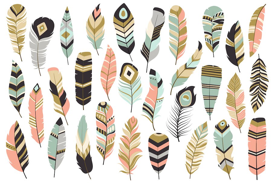 59个美丽的部落箭头艺术羽毛剪贴画 59 Arrows & Feathers Tribal Clipart插图(1)
