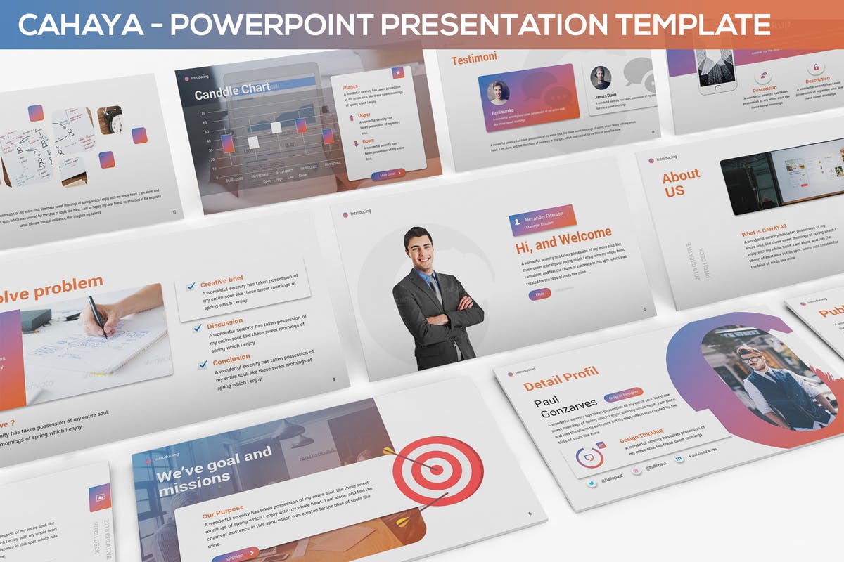 双色调多行业适用的企业PPT幻灯片设计模板 Cahaya –  Duotone Powerpoint Template插图