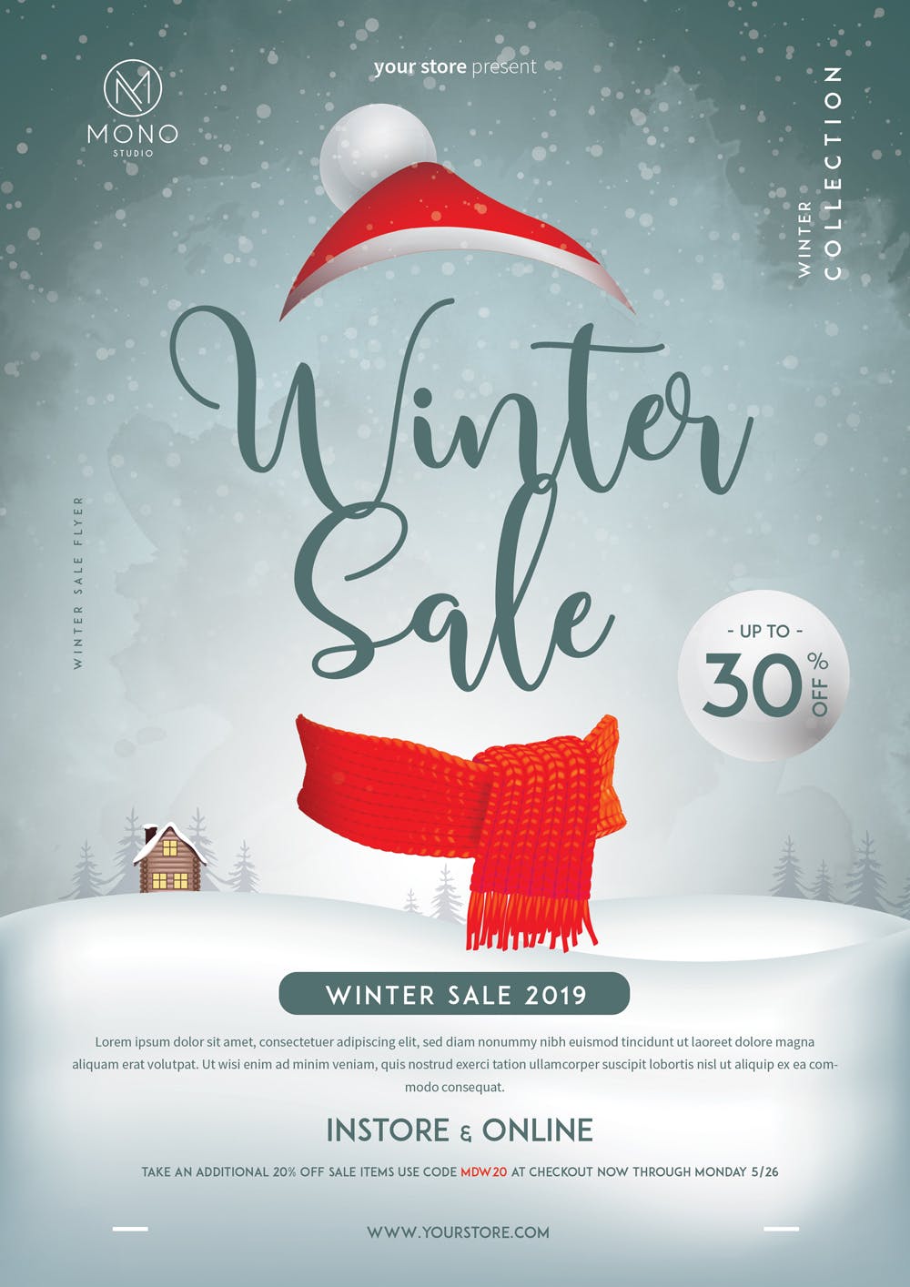 圣诞节元素年终促销活动海报传单模板 Winter Sale Flyer插图(1)