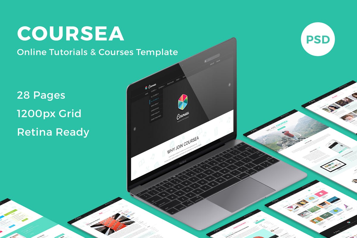 在线教育＆线上培训网站PSD模板 Coursea – Online Tutorials & Courses Template插图