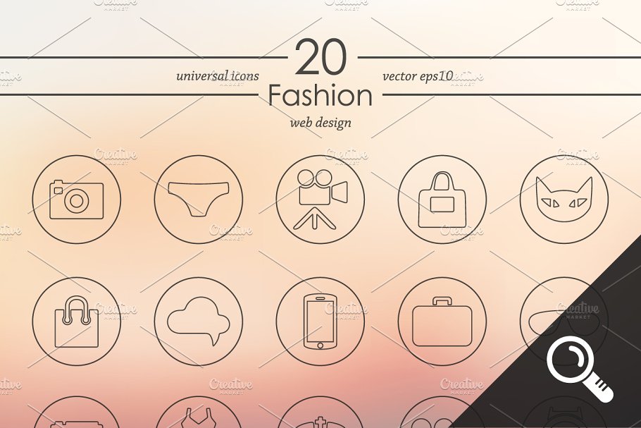 一组20个时尚元素通用图标  20 FASHION icons插图