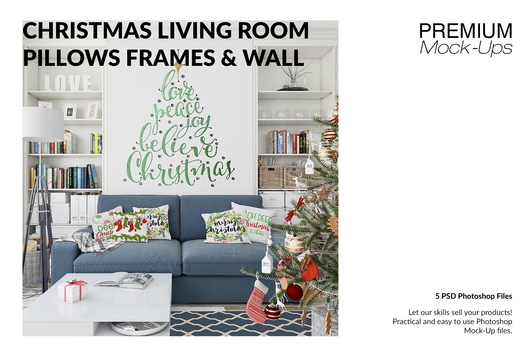 圣诞节客厅装饰展示样机套装 Christmas Living Room Set [psd,jpg]插图
