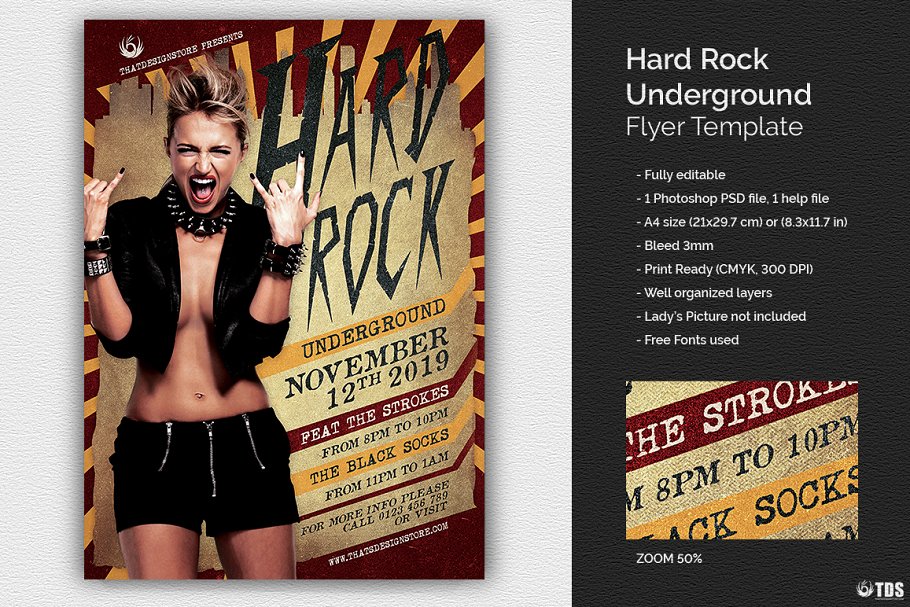 地下音乐派对传单PSD模板 Hard Rock Underground Flyer PSD插图