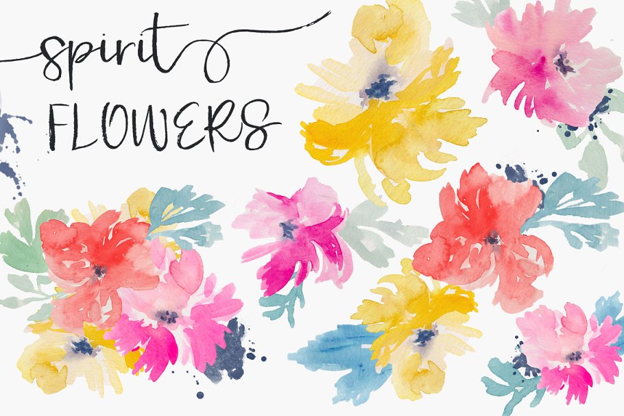 色彩艳丽水彩花卉剪贴画 Spirit Flowers – Watercolor Clip Art插图