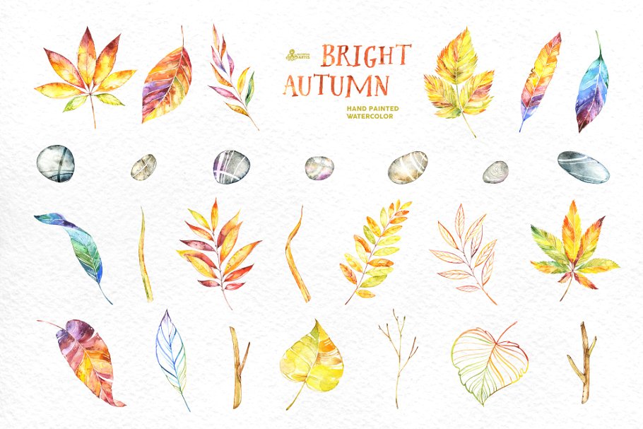 灿烂的秋天水彩插画收藏 Bright Autumn. Watercolor collection插图(1)