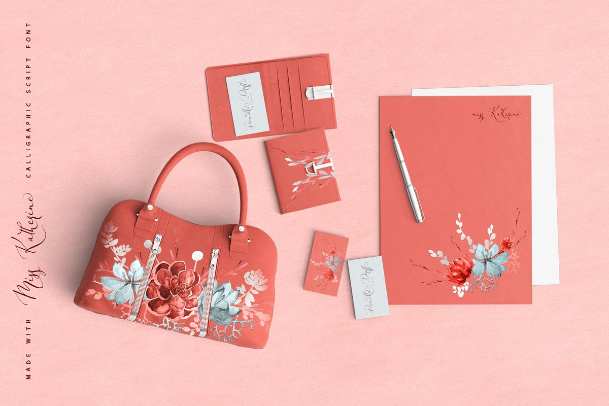 珊瑚花卉婚礼图案&字体套装插图(6)