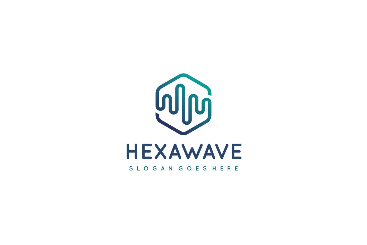 六边形蓝色波浪品牌Logo设计素材 Hexagon Wave Logo插图
