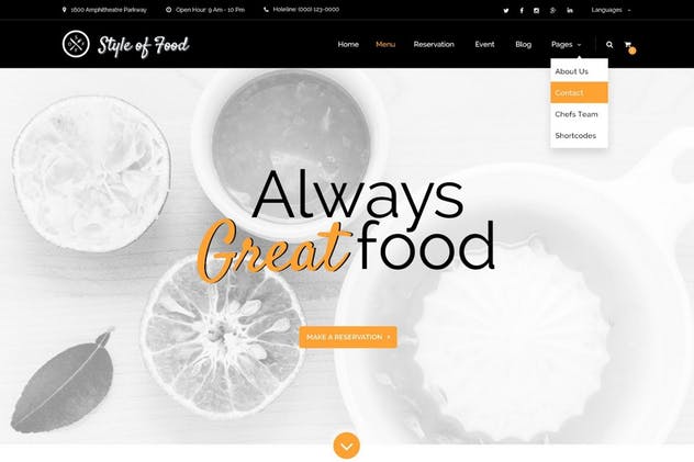 西餐厅&咖啡店品牌网站PSD设计模板 Style of Food – Restaurant & Cafe PSD Template插图(1)