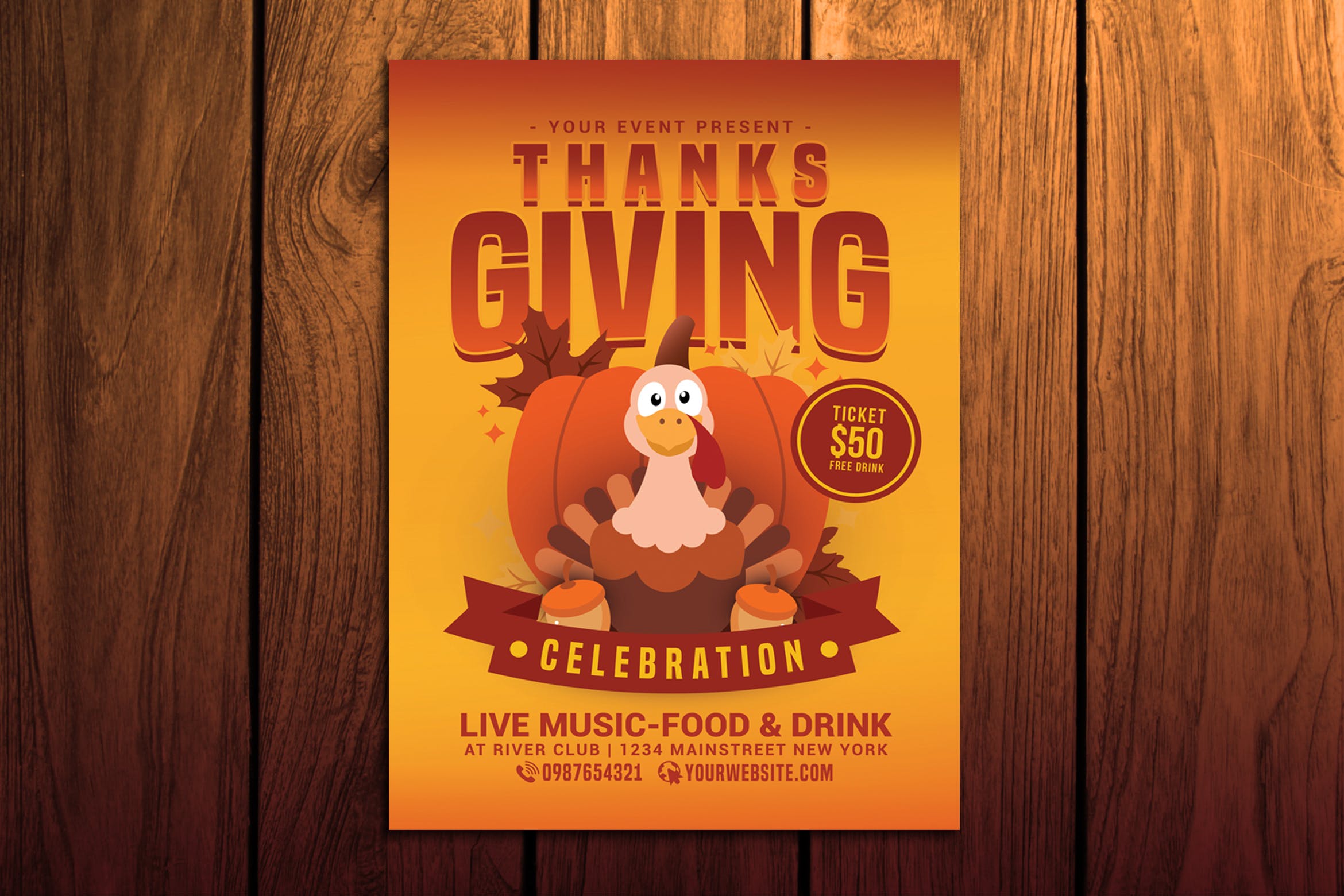 感恩节主题美食活动海报设计模板 Thanksgiving celebration Flyer插图