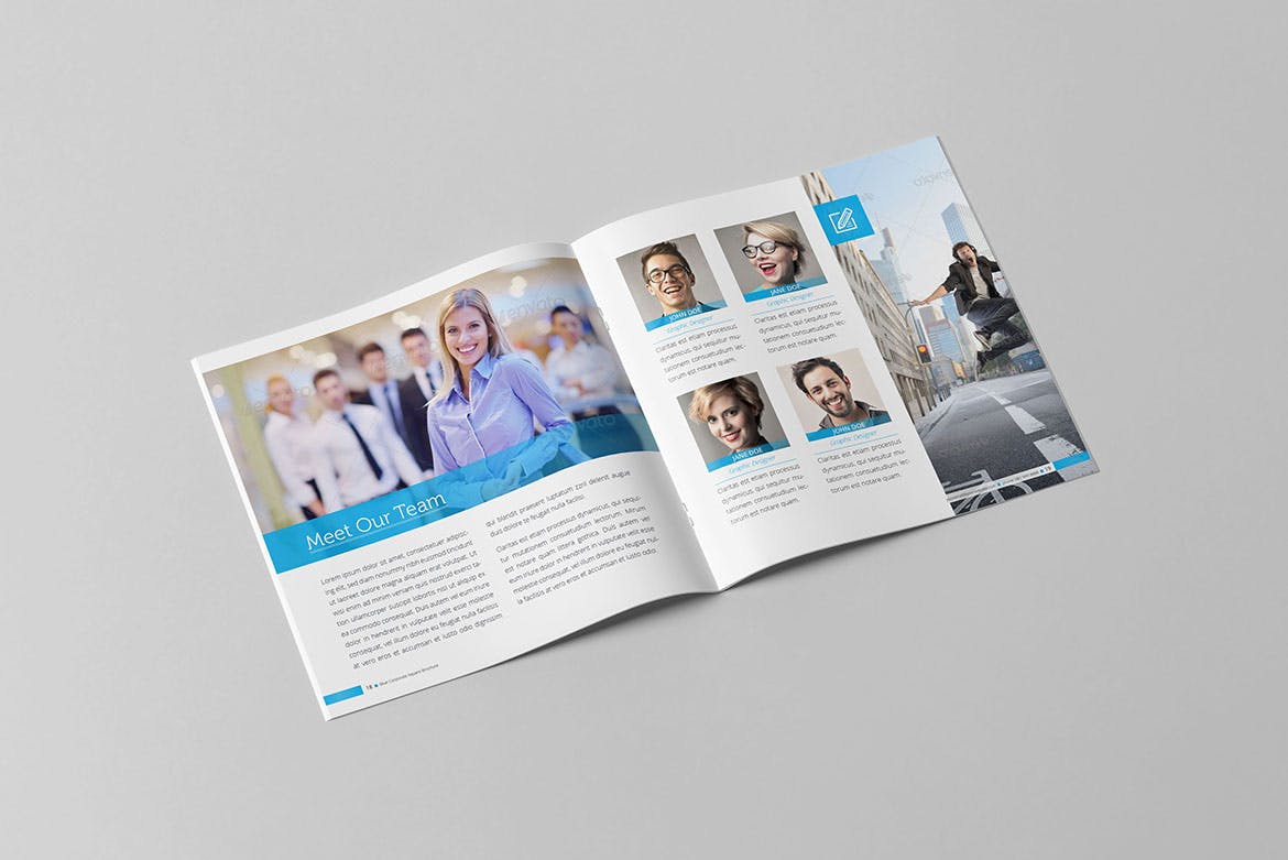 信息科技企业公司画册设计模板素材 Blue Corporate Square Brochure插图(9)
