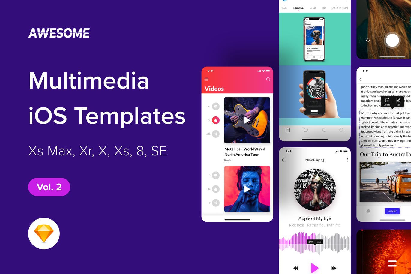 iOS手机多媒体应用UI设计套件SKETCH素材v2 Awesome iOS UI Kit – Multimedia Vol. 2 (Sketch)插图