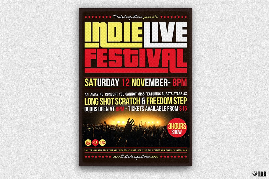 独立音乐节宣传海报设计PSD模板 Indie Live Festival Flyer PSD插图(1)