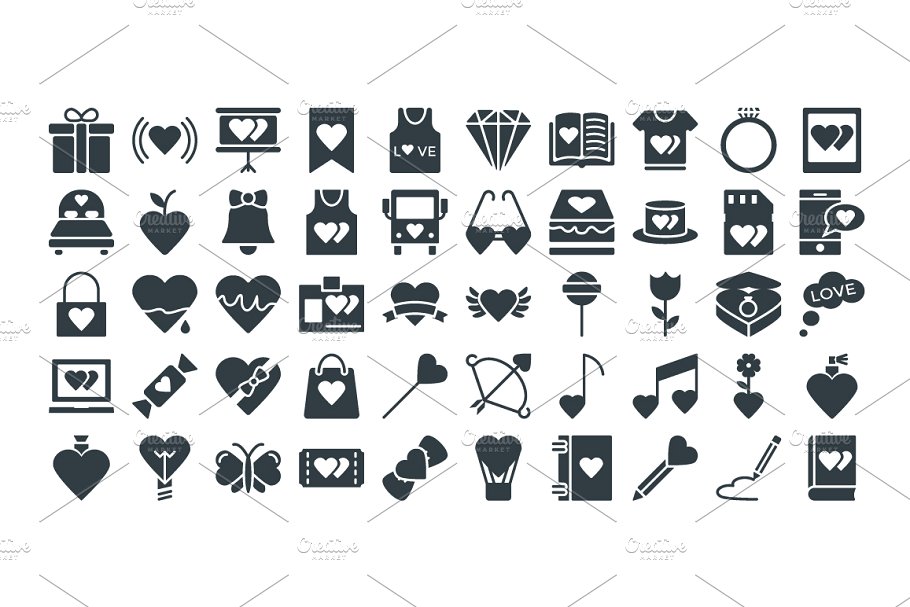 100+浪漫爱情元素矢量图标 100+ Love and Romance Vector Icons插图(2)