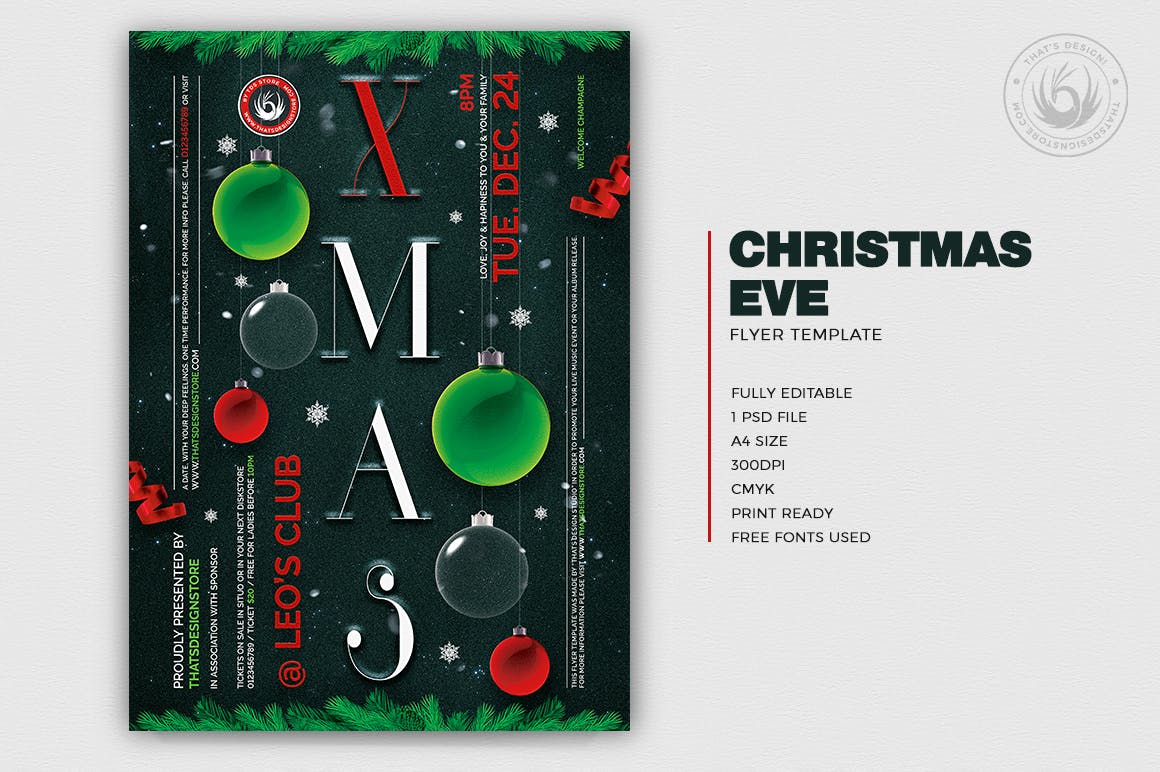 圣诞节平安夜活动主题海报传单设计模板v13 Christmas Eve Flyer Template V13插图(1)
