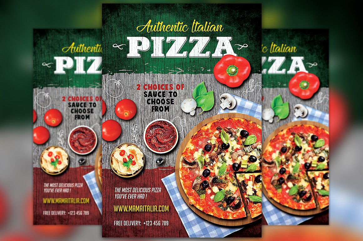 披萨餐厅海报设计传单模板 Pizza Restaurant Flyer Template插图