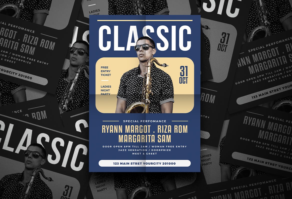 经典音乐会/音乐派对海报传单设计模板 Classic Music Flyer插图(1)