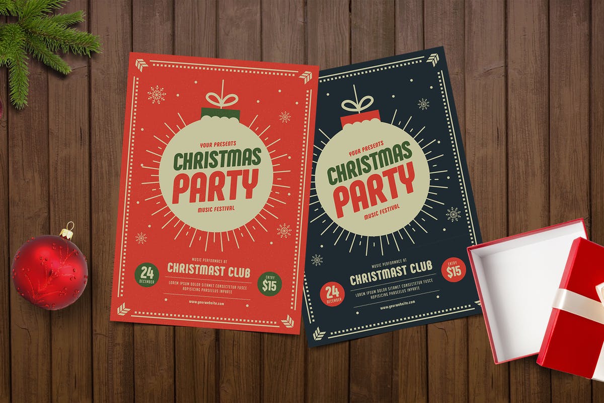 圣诞节聚会派对传单模板 Christmas Party Flyer插图
