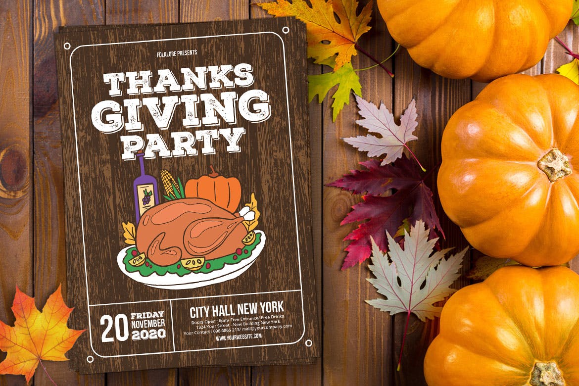 感恩节火鸡美食节海报传单模板 Thanksgiving Flyer插图(2)