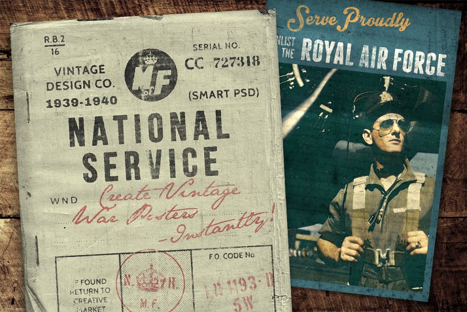 复刻一战二战时期兵役海报模板图层样式 National Service – War Posters Kit插图