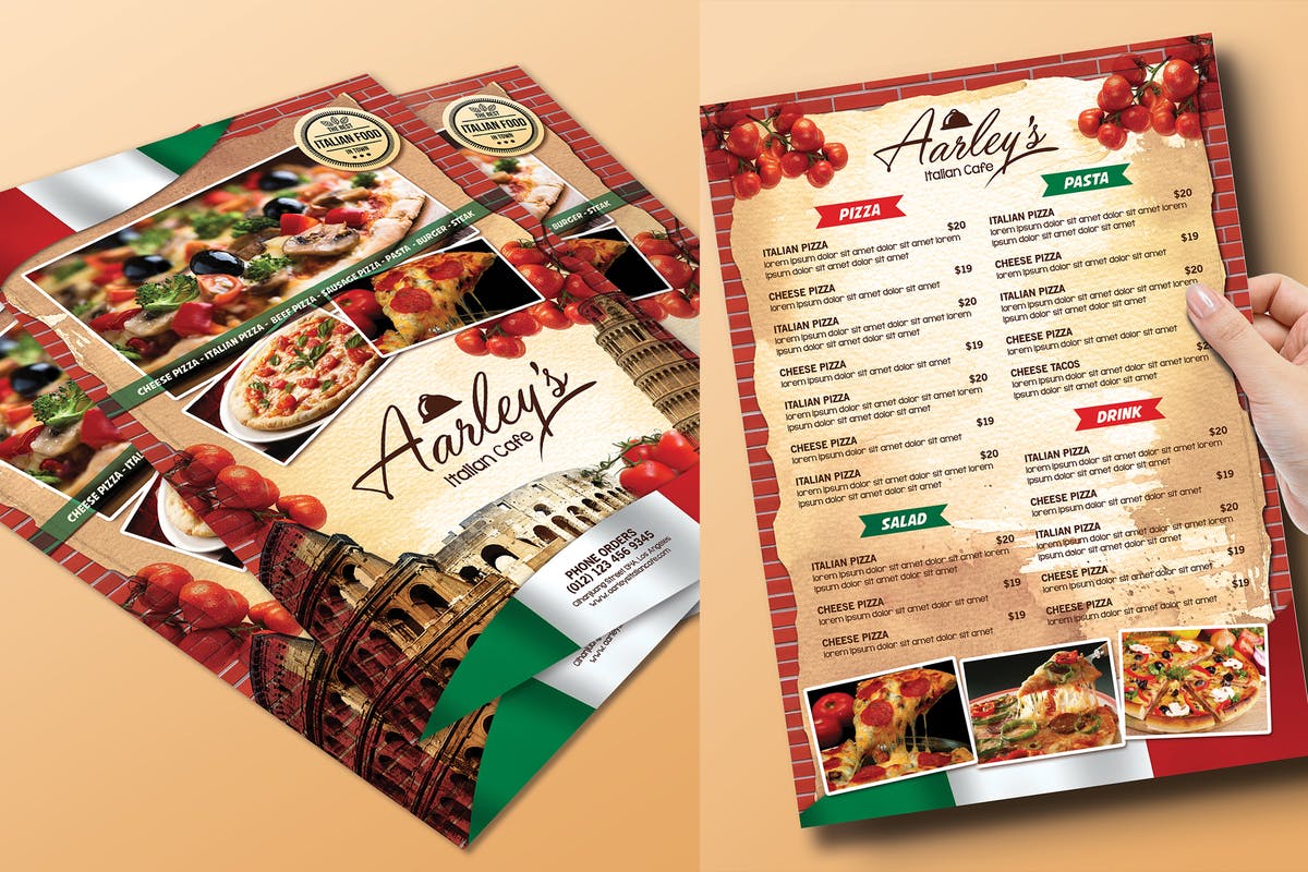 意大利高级餐厅菜单PSD模板 Italian Food Menu Flyer插图